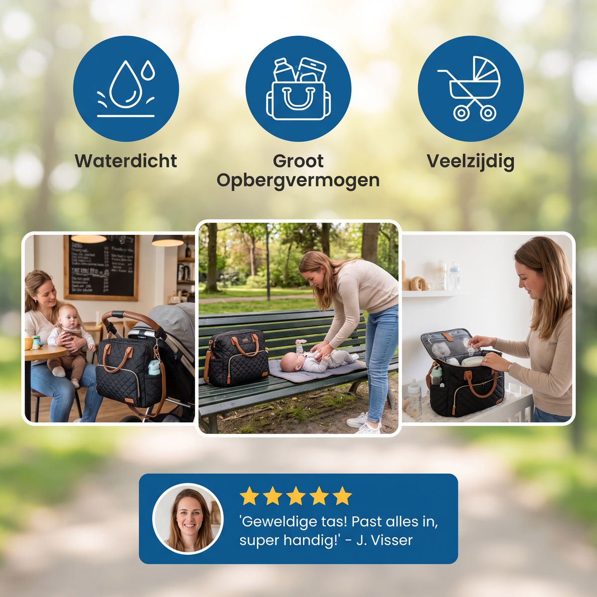 Lichte Waterdichte Luiertas – Groot Opbergvermogen Met Verschoonmatje & Fopspeenbox