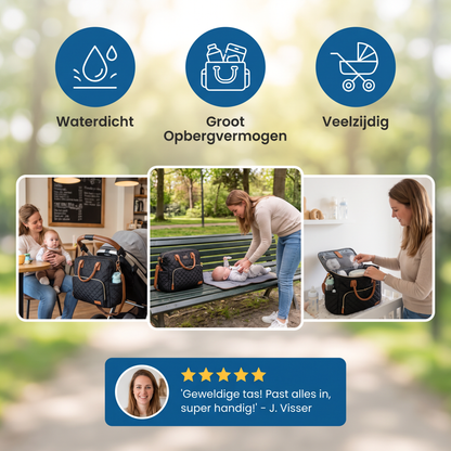 Lichte Waterdichte Luiertas – Groot Opbergvermogen Met Verschoonmatje & Fopspeenbox