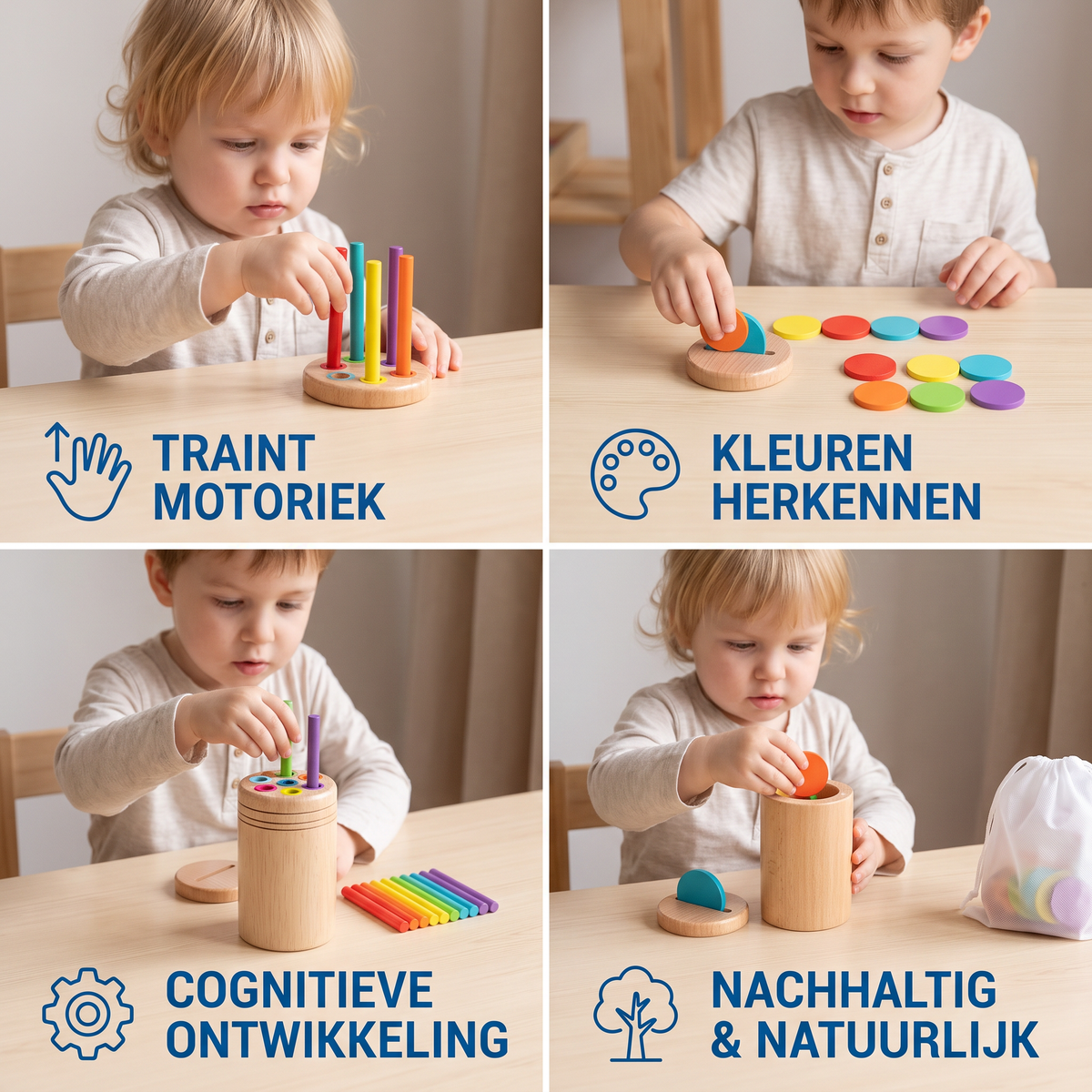 Montessori Houten Speelgoed voor Kinderen – Kleur- & Vormsorteerspel