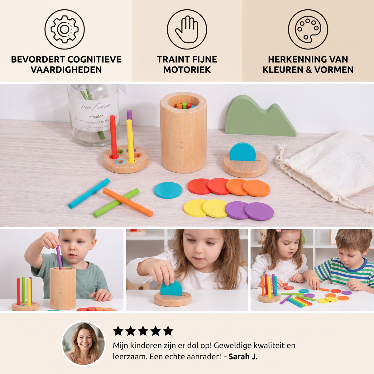 Montessori Houten Speelgoed voor Kinderen – Kleur- & Vormsorteerspel