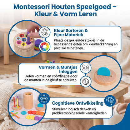 Montessori Houten Speelgoed voor Kinderen – Kleur- & Vormsorteerspel
