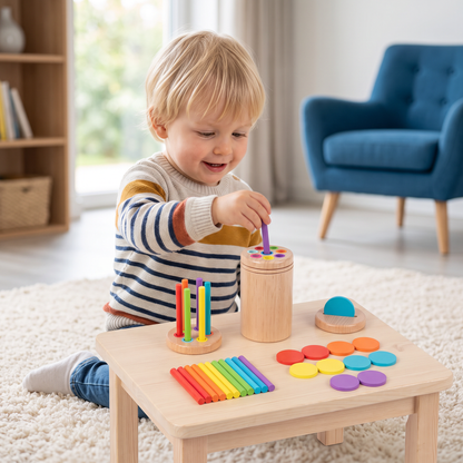 Montessori Houten Speelgoed voor Kinderen – Kleur- & Vormsorteerspel