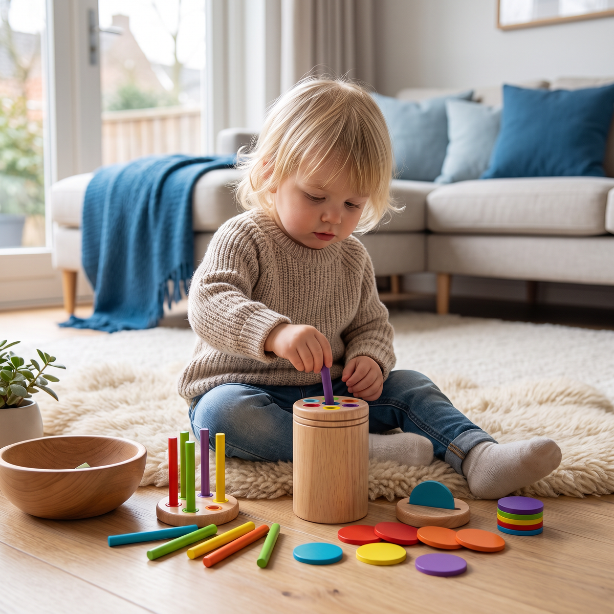 Montessori Houten Speelgoed voor Kinderen – Kleur- & Vormsorteerspel