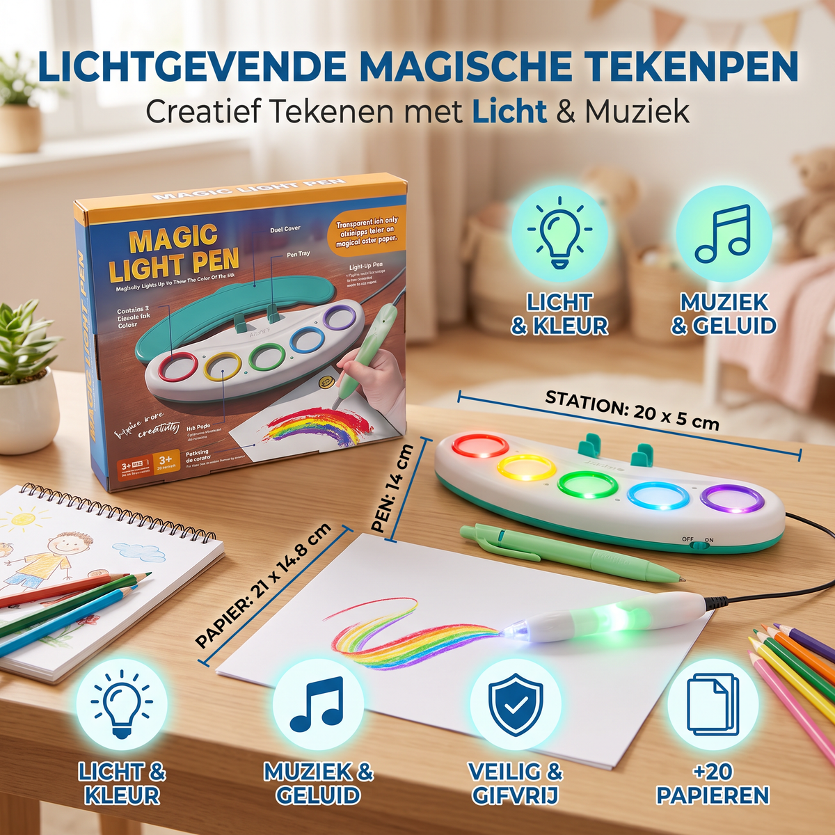 Lichtgevende Magische Tekenpen voor Kinderen – Creatief Tekenen met Licht & Muziek