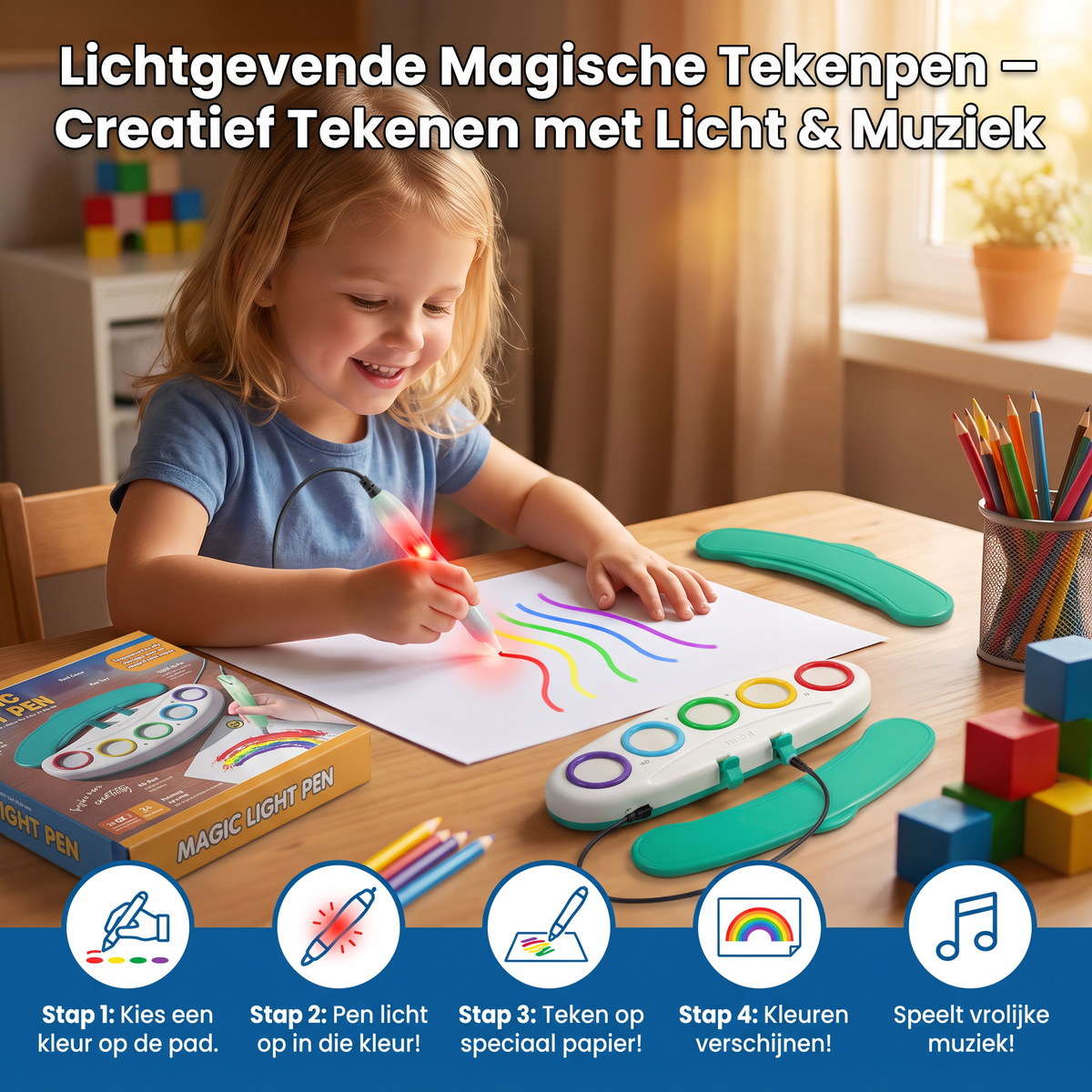 Lichtgevende Magische Tekenpen voor Kinderen – Creatief Tekenen met Licht & Muziek