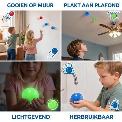 Lichtgevende Sticky Ballen – Werp- & Plakspel voor Muur & Plafond
