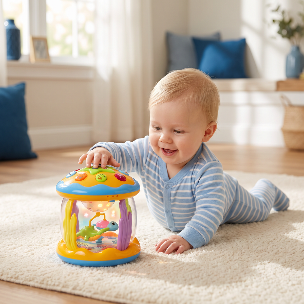 Oceaan Babyspeelgoed met Licht & Muziek – Roterend Zintuiglijk Speelgoed voor Buikligging & Kruipen