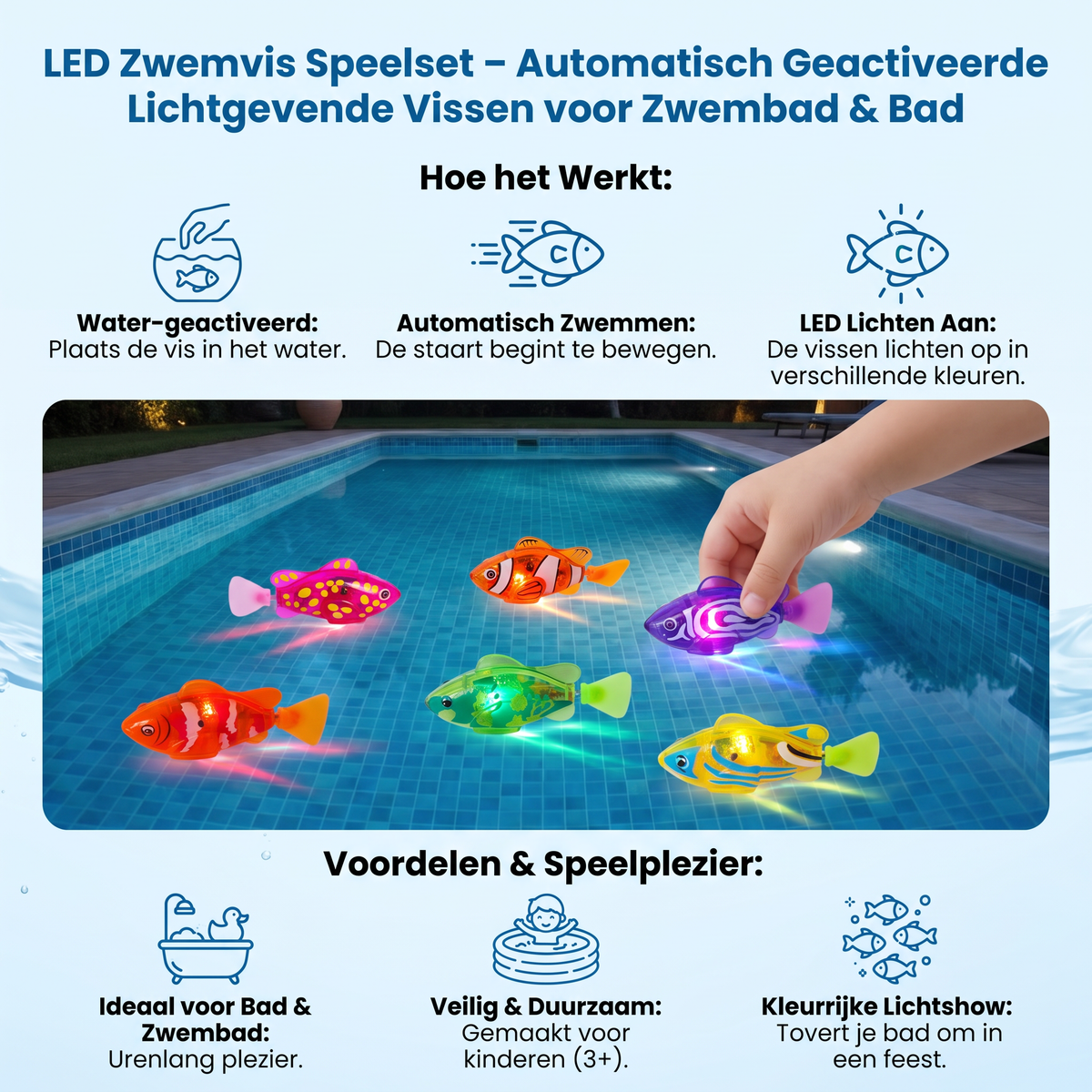 LED Zwemvis Speelset – Automatisch Geactiveerde Lichtgevende Vissen voor Zwembad & Bad