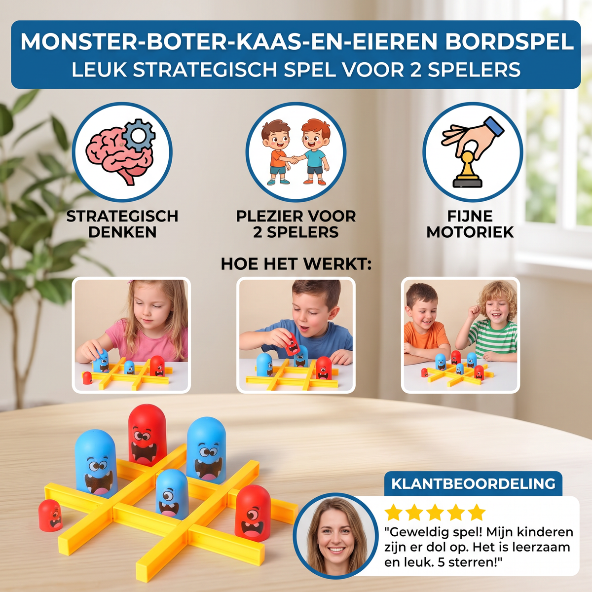 Monster-Tic-Tac-Toe Bordspel voor Kinderen – Leuk Strategisch Spel voor 2 Spelers