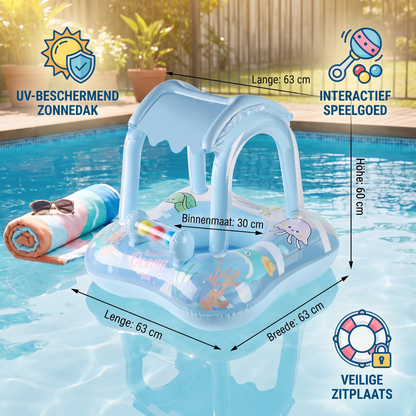 Opblaasbare Baby Zwemband met Zonnedak & Oceaanmotief