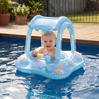 Opblaasbare Baby Zwemband met Zonnedak & Oceaanmotief