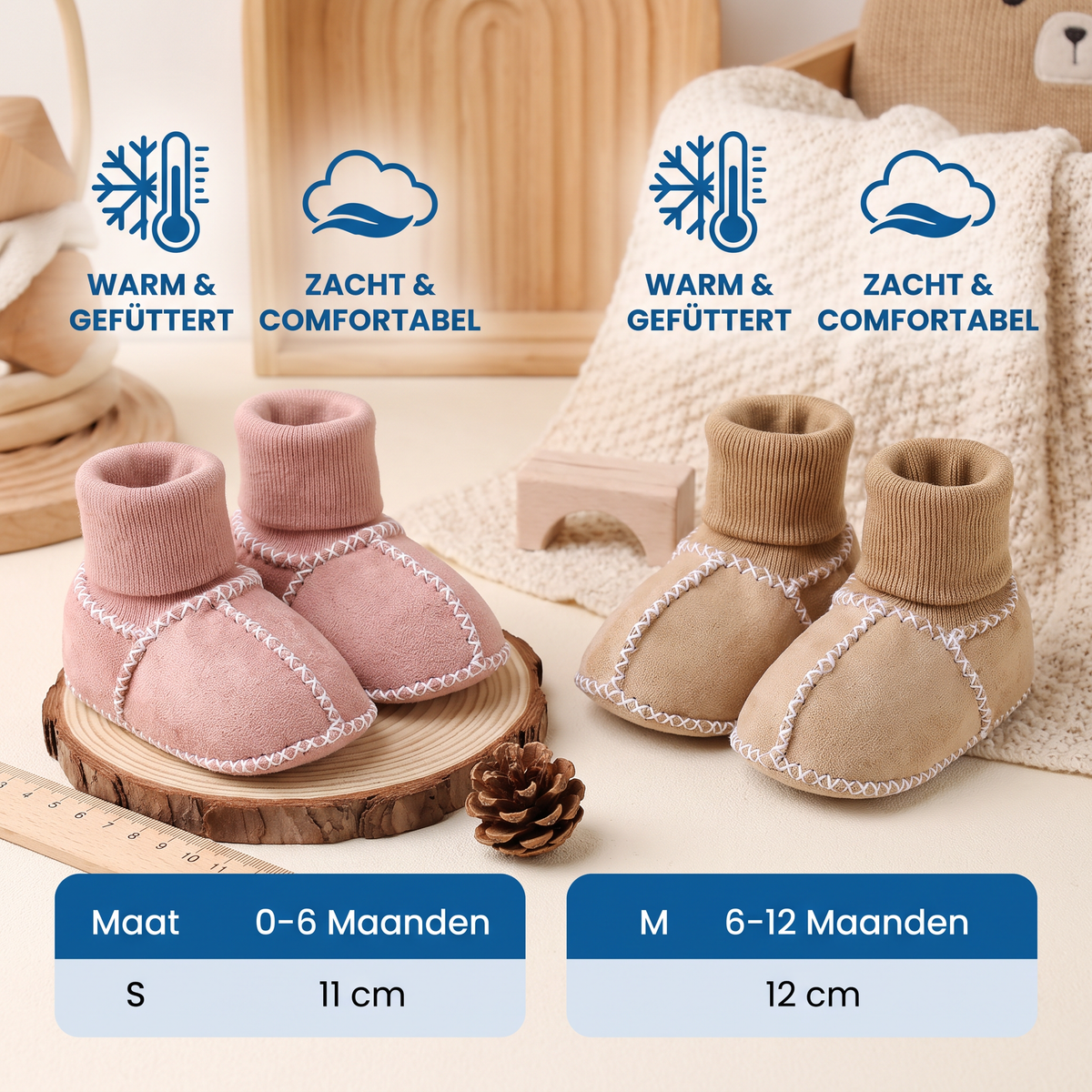 Gefütterte Baby-Winter-Sockenschuhe in Wildlederoptik
