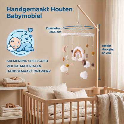 Handgemaakt Houten Babymobiel met Gehaakte Hangers – Kalmerend Bedje-Speelgoed voor Pasgeborenen