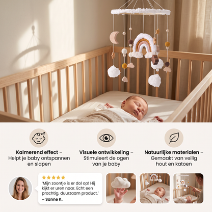 Handgemaakt Houten Babymobiel met Gehaakte Hangers – Kalmerend Bedje-Speelgoed voor Pasgeborenen