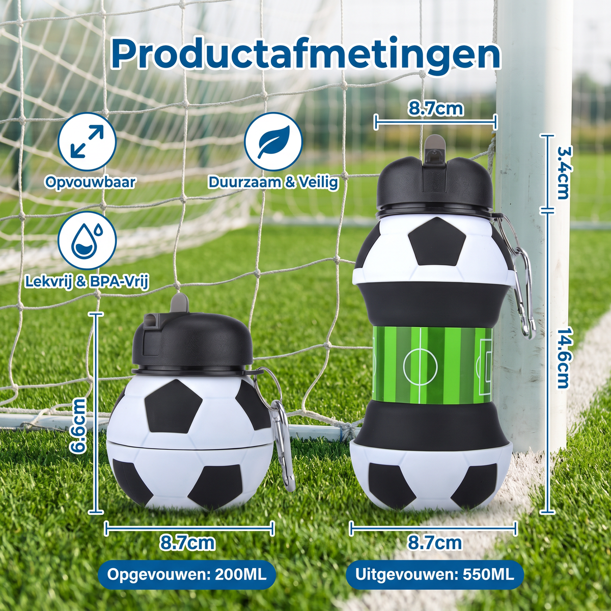 Opvouwbare & Duurzame Siliconen Voetbaldrinkfles