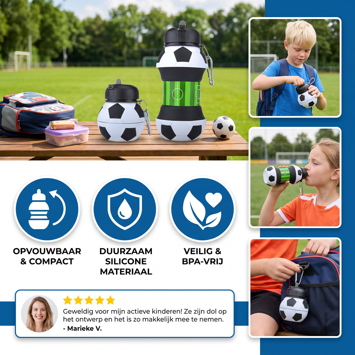 Opvouwbare & Duurzame Siliconen Voetbaldrinkfles