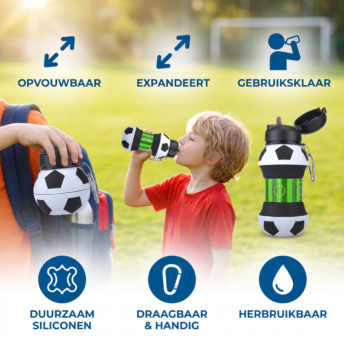 Opvouwbare & Duurzame Siliconen Voetbaldrinkfles