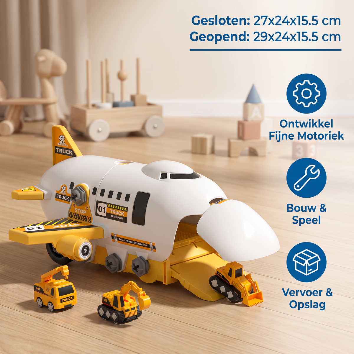 DIY-Speelset „Vliegtuigtransporttruck” met Bouwvoertuigen