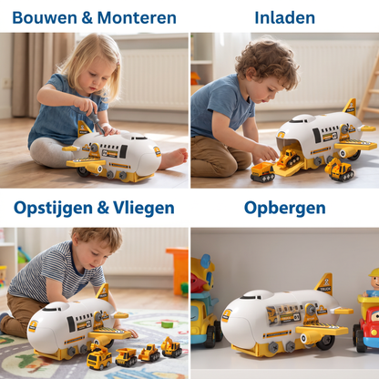 DIY-Speelset „Vliegtuigtransporttruck” met Bouwvoertuigen
