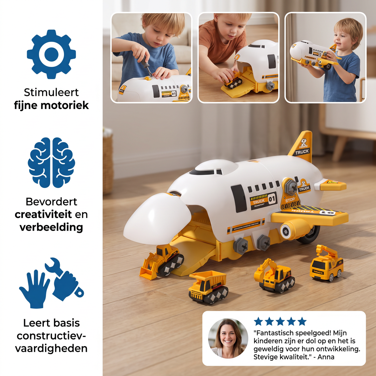 DIY-Speelset „Vliegtuigtransporttruck” met Bouwvoertuigen