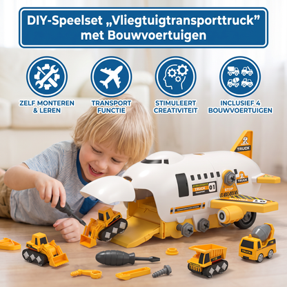 DIY-Speelset „Vliegtuigtransporttruck” met Bouwvoertuigen