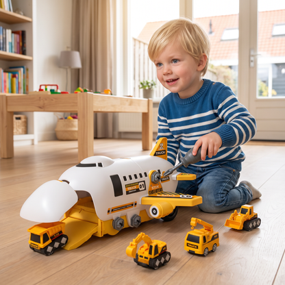 DIY-Speelset „Vliegtuigtransporttruck” met Bouwvoertuigen