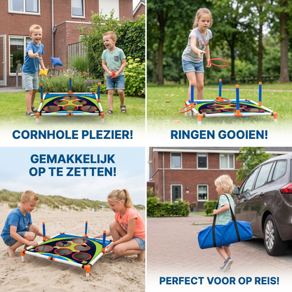 2-in-1 Cornhole- & Ringwerpspel – Eenvoudig Op te Zetten, Perfect voor Tuin & Reizen