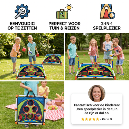 2-in-1 Cornhole- & Ringwerpspel – Eenvoudig Op te Zetten, Perfect voor Tuin & Reizen