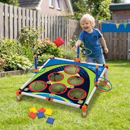 2-in-1 Cornhole- & Ringwerpspel – Eenvoudig Op te Zetten, Perfect voor Tuin & Reizen