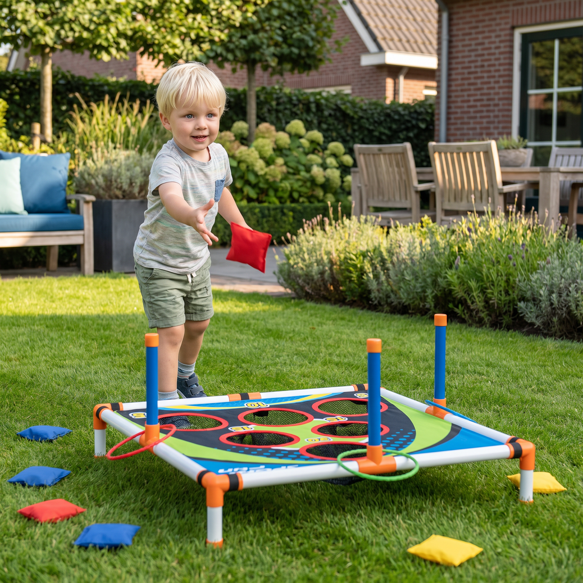 2-in-1 Cornhole- & Ringwerpspel – Eenvoudig Op te Zetten, Perfect voor Tuin & Reizen