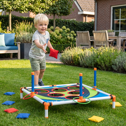 2-in-1 Cornhole- & Ringwerpspel – Eenvoudig Op te Zetten, Perfect voor Tuin & Reizen