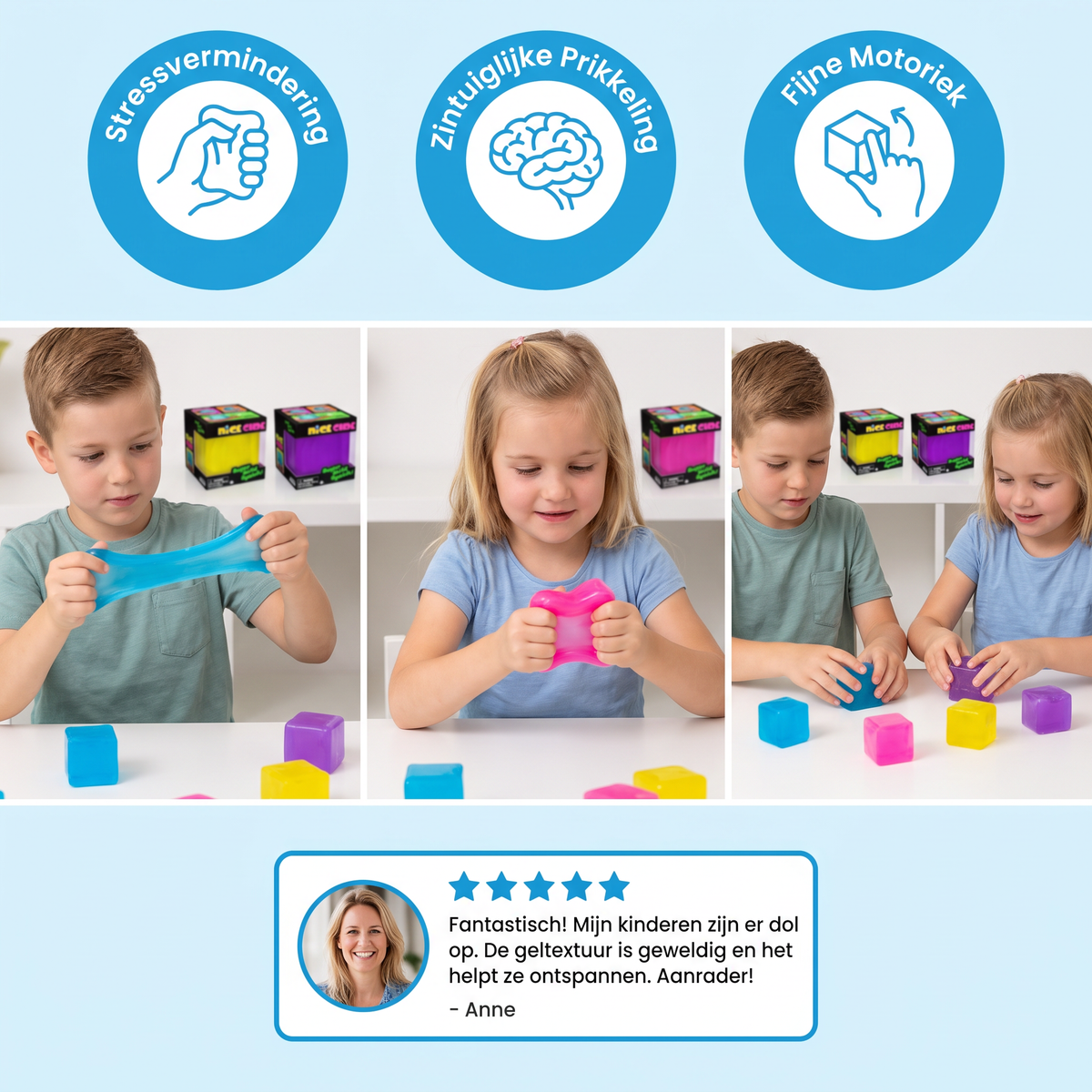 Kubus Squishy Stressbal – Zacht Gel-Fidgetspeelgoed voor de Zintuigen