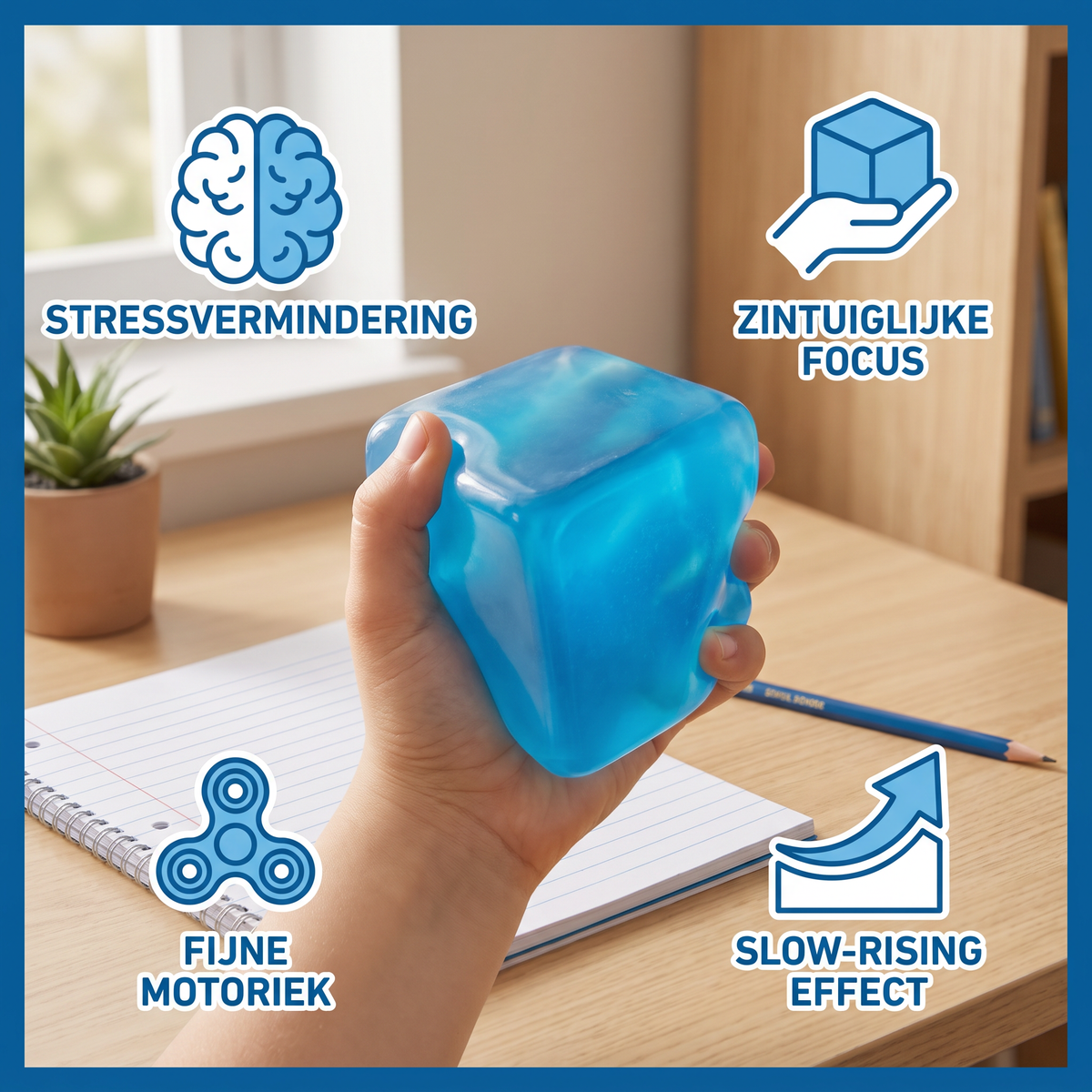 Kubus Squishy Stressbal – Zacht Gel-Fidgetspeelgoed voor de Zintuigen