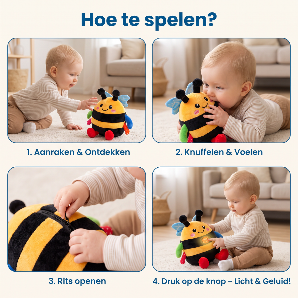 Interactief Muzikaal Pluchen Bijtje voor Buikligging