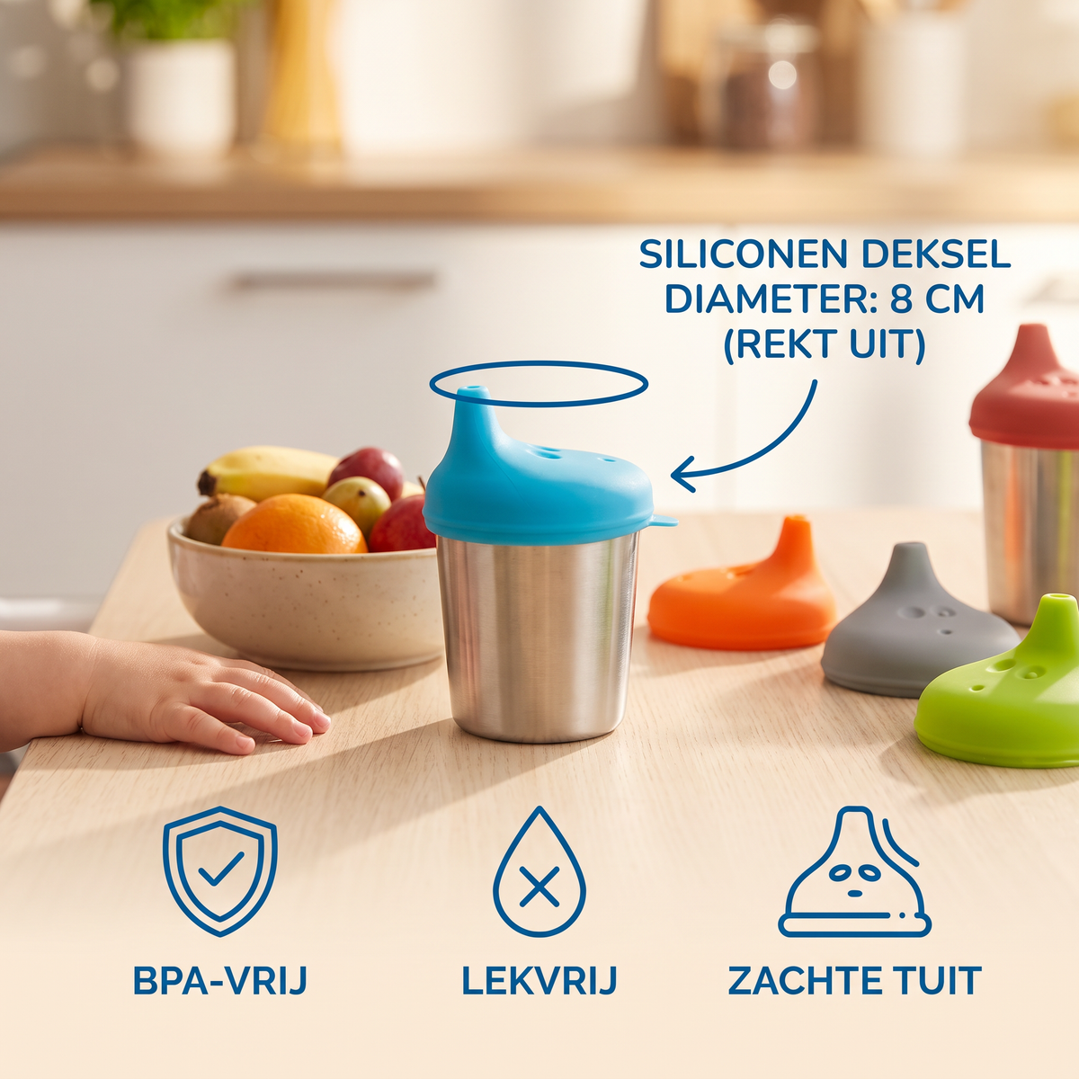 BPA-vrije Lekvrije Siliconen Drinkdeksels met Rietje