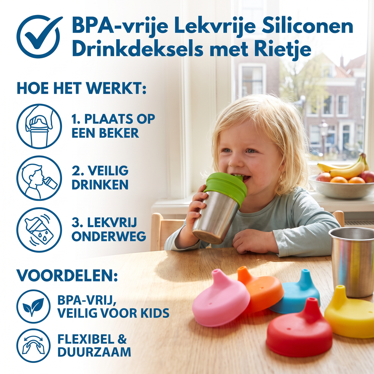 BPA-vrije Lekvrije Siliconen Drinkdeksels met Rietje
