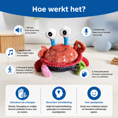 Interactieve Muziekkrab Met Spraakfunctie – Bewegend Leerspeelgoed Voor Baby's