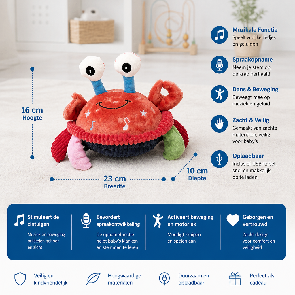 Interactieve Muziekkrab Met Spraakfunctie – Bewegend Leerspeelgoed Voor Baby's