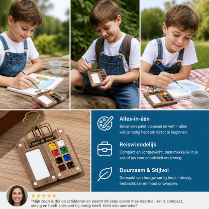 Mini Aquarel Reis Set – Compact Pocket Kleurpalet In Houtdesign