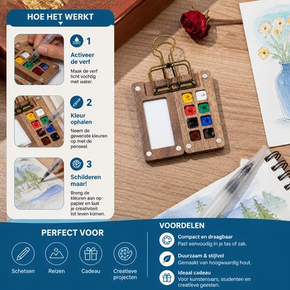 Mini Aquarel Reis Set – Compact Pocket Kleurpalet In Houtdesign