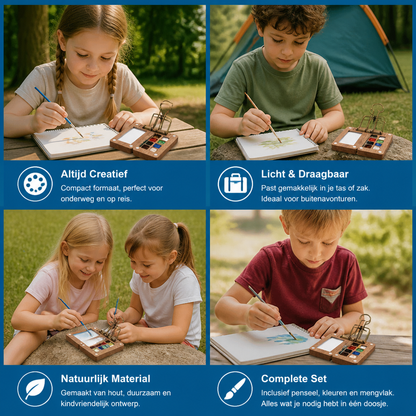 Mini Aquarel Reis Set – Compact Pocket Kleurpalet In Houtdesign