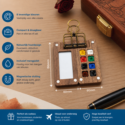 Mini Aquarel Reis Set – Compact Pocket Kleurpalet In Houtdesign