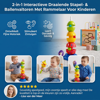 2-in-1 Interactieve Draaiende Stapel- & Ballenvaltoren Met Rammelaar Voor Kinderen