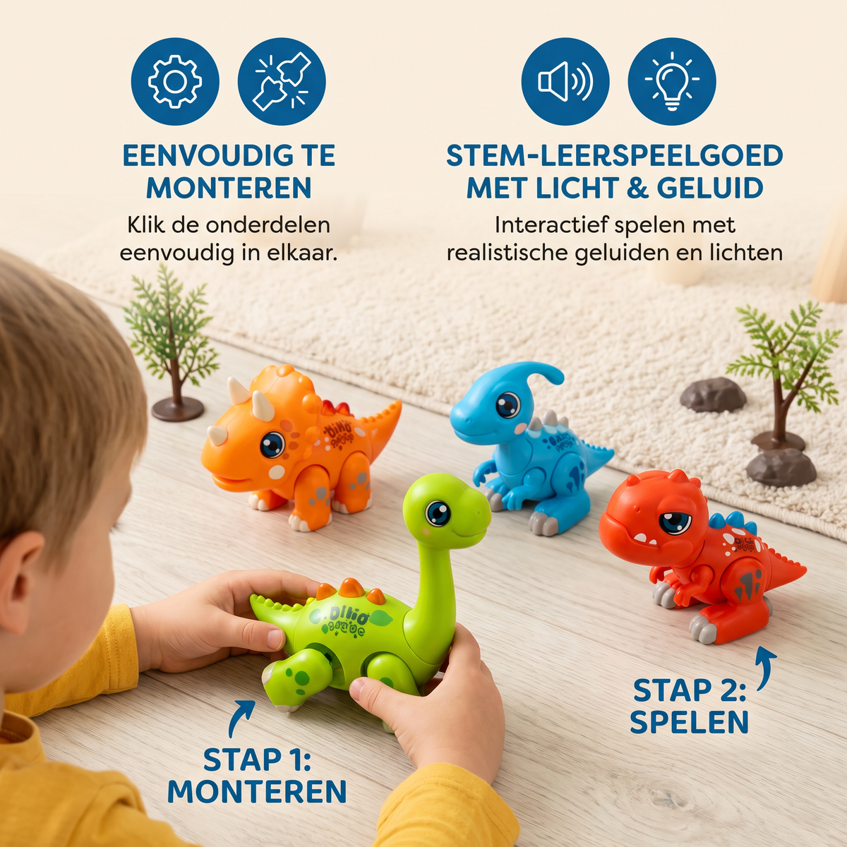 Eenvoudig Te Monteren STEM-Dinosaurus-Leerspeelgoed Met Licht & Geluid