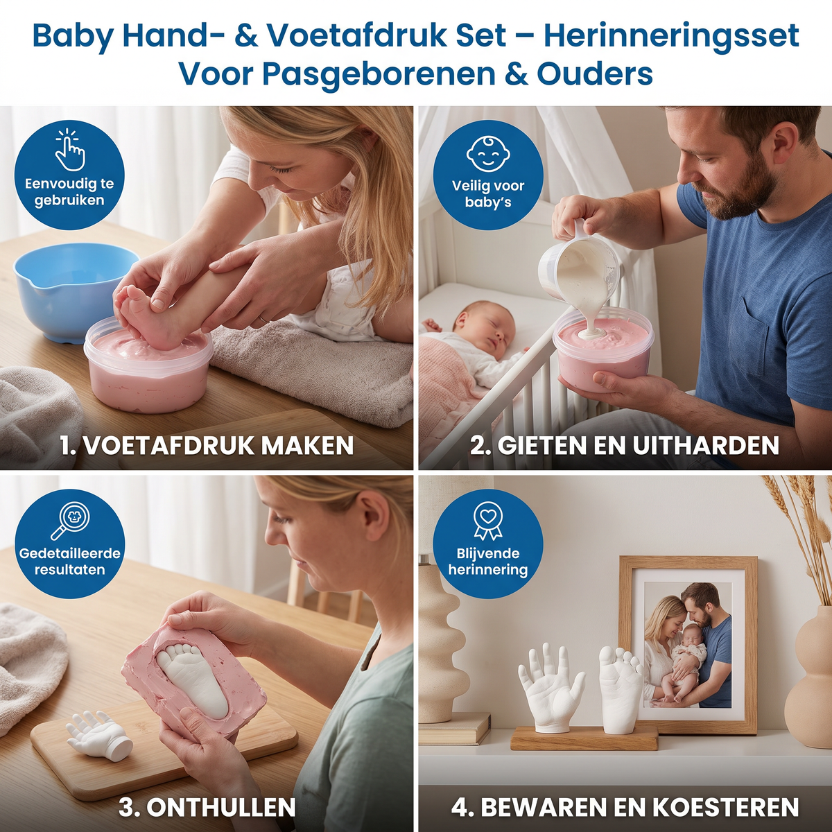 Baby Hand- & Voetafdruk Set – Herinneringsset Voor Pasgeborenen & Ouders