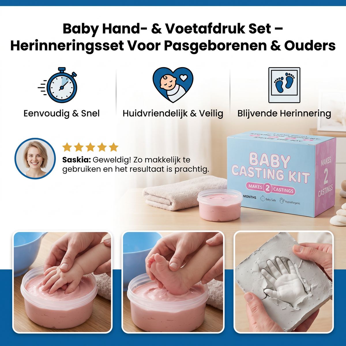 Baby Hand- & Voetafdruk Set – Herinneringsset Voor Pasgeborenen & Ouders