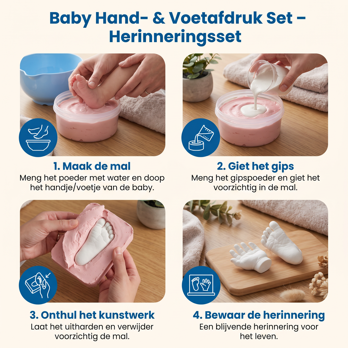 Baby Hand- & Voetafdruk Set – Herinneringsset Voor Pasgeborenen & Ouders