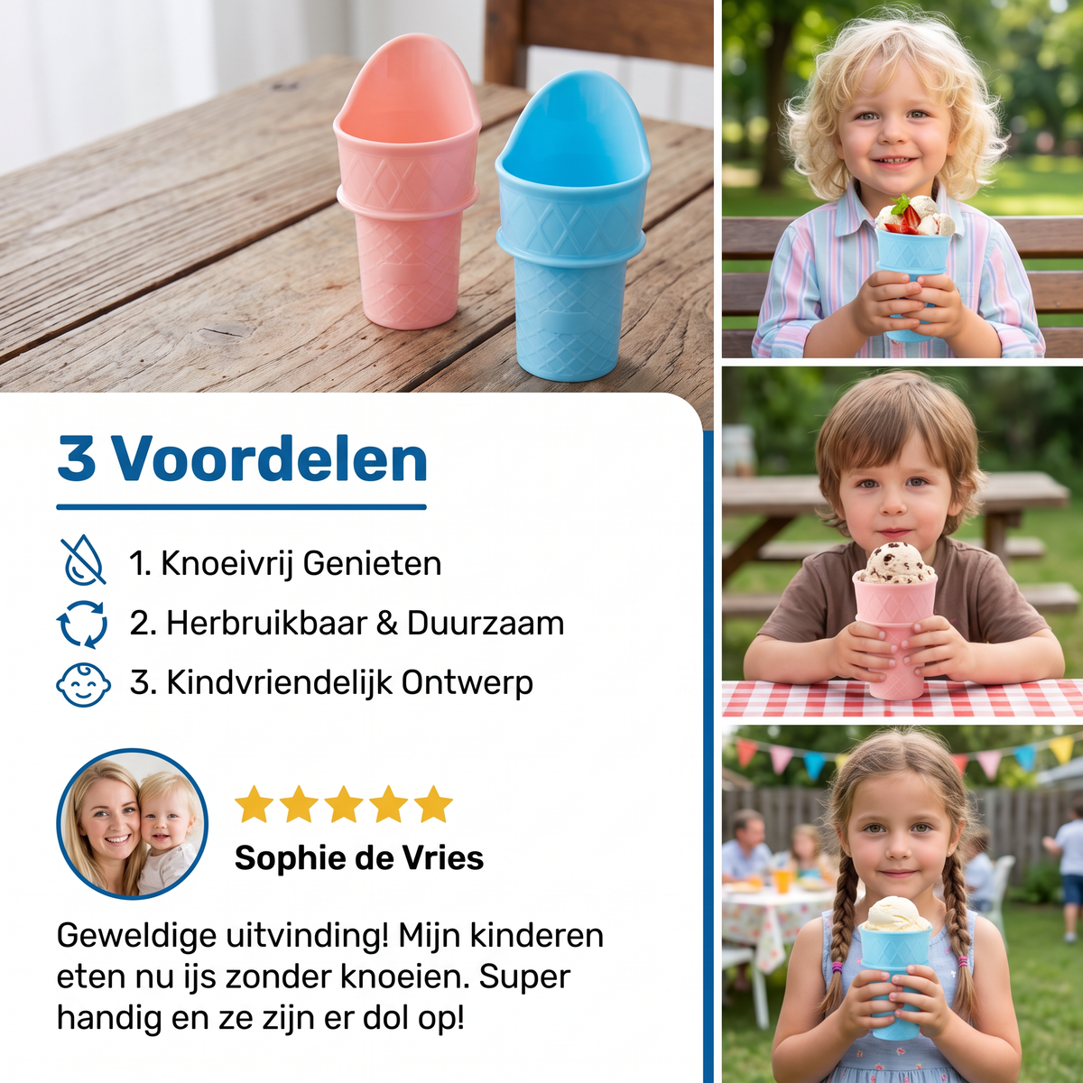 Set van 2 IJshouders in Wafelontwerp – Knoeivrije IJshouder voor Kinderen