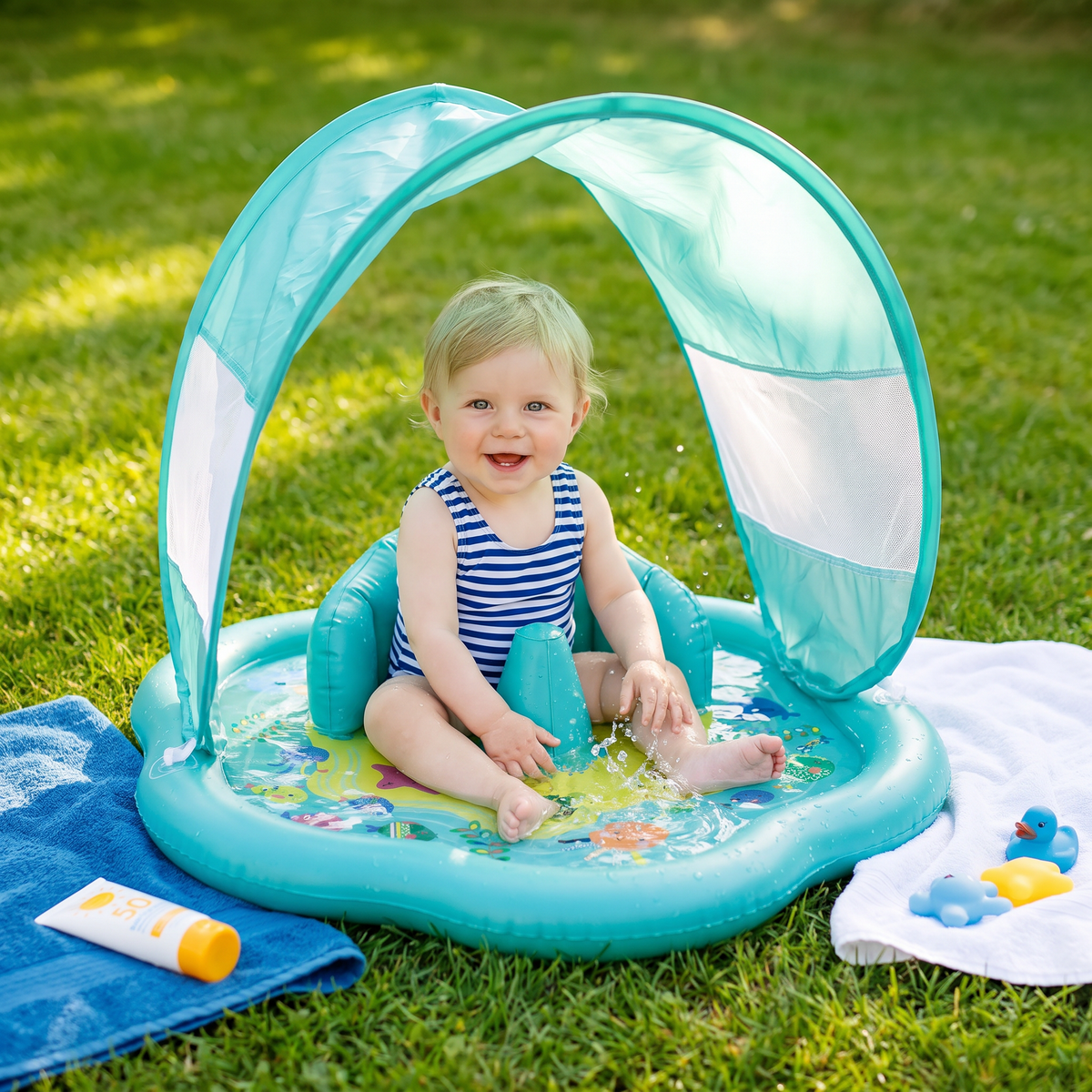 Opblaasbare Waterspeelmat voor Baby's met Zonnescherm – Perfect voor de Zomer