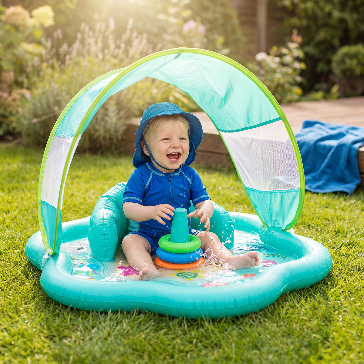 Opblaasbare Waterspeelmat voor Baby's met Zonnescherm – Perfect voor de Zomer
